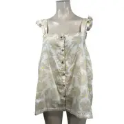 TORRID - WOMEN'S 1X- 14-16 - WHITE BUTTON UP FRONT TANK DAISY DAYDREAM TOP
