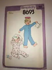 TODDLER UNISEX UNCUT SIMPLICITY 8693 Sewing Pattern ONE PIECE PAJAMAS SIZE 3