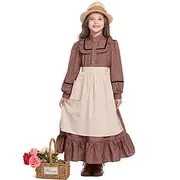 19th Century 1800s Old West Prairie Dress Pioneer Girls' Halloween Carnival World Book Day School Event Dress Up Historical reenactment Kid's Dress Apron