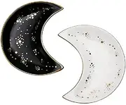 [BLEMO] Small Moon Jewelry Dish Tray - 2Pcs Ceramic Ring Holder, Key Tray, Trinket Dish With Moon Shape Design