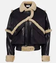 [Magda Butrym] Magda Butrym Shearling-trimmed leather bomber jacket AU 14 blue