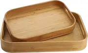 Dicunoy Set of 2 Bamboo Serving Tray, Solid Wood Breakfast Tray with Handles and Arc Angles, Large Size for Food, Dinner, Tea, Coffee, Bar, Parties, 15.6" L x 10.8" W /12.6" L x 8.5" W