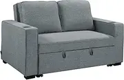 Sarantino Hoffman Linen Sofa Bed with Cushions & Cup Holders Dark Grey