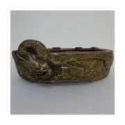Tani Ranzan Oval Clay Dragon Relief Basket‑Weave Bonsai Pot, 17 cm (6.7 in)
