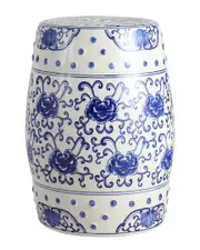 JONATHAN Y Lotus Flower Chinoiserie Ceramic Drum Garden Stool