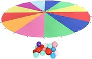 [Dickly] Rainbow Parachute Rainbow Umbrella Kids Cooperative Game Sensory Integration Hand Eye Coordination 118 inch Dia Outdoor Game