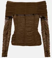 [The Attico] The Attico Ruched off-shoulder jersey top AU 10 brown