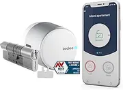 tedee Go Smart Lock Silver, Bluetooth Electronic Door Lock with Automatic Lock and App, AV-Test Certified (+ Modular Cylinder Gerda 30-61 mm / 37-68 mm (C) + bar)