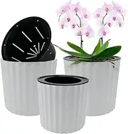 Orchid Pot with Slotted Mesh and Holes, Plastic Round Self Watering Planter for Indoor Plants,Flowers,Herbs 3sets and 2sizes, White 7 inch