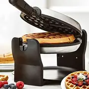 Rotating Belgian Waffle Maker, 180° Flip Iron W/Non-stick Plates, 4-slice Belgian Waffle Maker with Nonstick Coating, Adjustable Temperature, Space Saving Storage, Easy to Clean