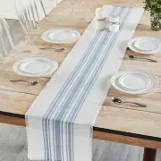 New Primitive Farmhouse BLUE STRIPE GRAIN SACK TABLE RUNNER Topper 72"