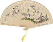 [Generic] Vintage Oriental Fan, Oriental Hand Fan,Tassel Design Oriental Handheld Folding Fan | Traditional Cultural Lovers Hot Days Table Ornament for St. Valen's Day