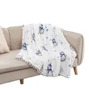 Catzon Christmas Cute Print Flannel Tassel Ball Nap Blanket-Snowman