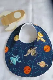 Handmade bib- Spaceships on navy