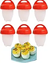 VOVOWOO Egg Boiler 6 Count - Silicone Non-Stick Hard Boiled Eggs Cups, Shell-Free Steaming and Boiling, Reusable Egg Cooker for Kitchen, Breakfast, Meal Prep (White, Red) - Easy Clean Up