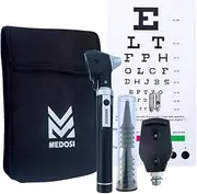 MEDOSI ENT Fiber Optic Otoscope Ophthalmoscope Set - Ear Diagnostic Scope LED light Illumination Medical Examination Kit (Black Touch Button)