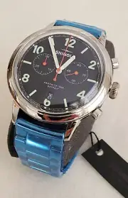 Shinola Traveler Chrono Watch 42mm Black Dial & Metal Bracelet - New