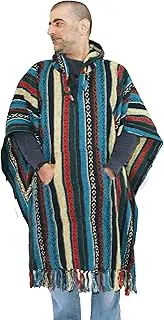 [ManaKaMana] Men's hooded Poncho with big pocket,Extra Long 100% Heavy Cotton Mexican Poncho Baja Hoodie Men Pancho