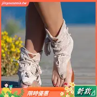 在飛比找蝦皮購物優惠-羅馬涼鞋女 歐美復古流蘇鏤空夾趾平底涼鞋大尺碼