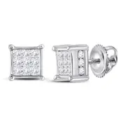 14k White Gold Princess Diamond Cluster Stud Earrings 1/2 Cttw