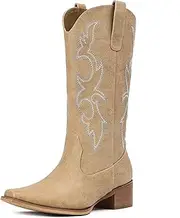 [Choiran] Cowboy Boots for Women - Embroidered Cowgirl Boots Western Mid Calf Fashion Chunky Heel Pointed Toe Country Boots