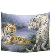 Wild Animal Art Orange and White Tigers Encounter Tapestry