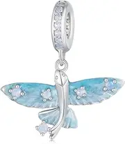 [luvhaha] Flying Blue Fish Charms 925 Sterling Silver Fish Dangle Pendant Bead Girl Jewelry Gifts for Pandora Charms Bracelet, Sterling Silver