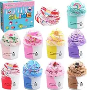 9 Pack Dual Color Butter Slime Kit for Girls,Non Sticky and Super Soft Sludge Toy,DIY Slime Party Favor for Boys,Birthday Gifts for Kids.