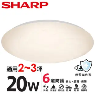 【SHARP 夏普】20W 適用2-3坪 高光效LED 漩悅 吸頂燈(日本監製/白光/自然光/黃光)