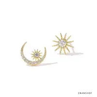 在飛比找蝦皮商城優惠-太陽月亮水鑽耳環 925純銀針 韓國氣質 耳環 不對稱耳環 