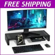 Multi-Functional Computer Monitor Stand with Storage & USB Ports - Black