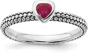 [Stackable Expressions] 2.25mm 925 Sterling Silver Bezel Artisan Oxidized Stackable Polished Created Ruby Love Heart Ring Size 10-Stackable-Ring for Women