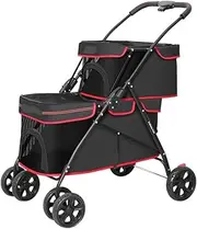 Pet Stroller Dog Stroller Cat Stroller Foldable Double Dog Stroller Cats Stroller for Travel Pet Stroller for 2 Dogs Cats Small Medium Sized On Wheels Dog Pram Dog Cat
