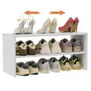 White Shoe Rack Organizer for Closet 2-Tier Expandable Shoe Shelf Stackable I...
