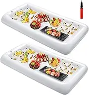 HBlife 2 PCS Inflatable Serving Bar, Salad Ice Tray Food Drink Containers with Drain Plug and 1 Hand Air Pump, Inflatable Buffet Cooler for Outdoor Party Supplies