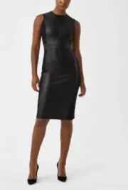 SPANX Leather-Like Combo Sheath Dress Luxe Black Size Large NWT $218