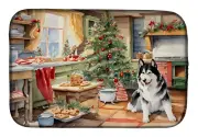 Festive Alaskan Malamute Christmas Cookies Dish Drying Mat, Absorbent & Stylish
