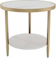 Exquisite Bedside Cabinets 2-Tier Marble Coffee Table, Multifunction Round Side Table Indoor Apartment Living Room Sofa Table Hotel Bedside Table Basket Table (Color : #2, Size : 50 * 50 * 58CM)