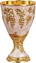 Fenteer Vintage Medieval Goblet Alloy Wine Cup Reusable Multipurpose Gifts Party Supplies Engraved Vintage Decoration Glass, Gold White