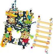 GRIRIW Climbing Ladder cage Parrot Bird Canvas Wood Wing Tiger Skin Peony Household Hanging Swing Frame Parrot Supplies Birds Accessories Hanging Ladder Xuan Feng Hanger Birdcage Parrot