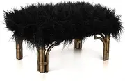 BIANCHINI Black Foot Stool Ottoman Faux Fur Footstool Small Stool Footrest Couch Living Room Footstools Modern Ottomans with Elegant Design, Black Faux Fur