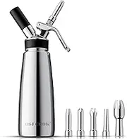 OSJCOOK Whipped Cream Dispenser Stainless Steel Cream Whipper Mirror Finish,500 mL/1 Pint Professional Cream Maker,5 Various Stainless Decorating Nozzles,1 Cleaning Brush,N2O Chargers NOT included