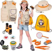 Explorer Kit | Premium Camping Toys and Outdoor Adventure Kits for Boys and Girls, 3-12 Years Old | Backyard Safari Vest & Hat, Binoculars, Flashlight, Bug Kits, Compass, Ebook
