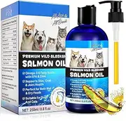 Wild Alaskan Salmon Oil for Dogs & Cats – Omega 3 & 6 Fish Oil Supplement – Cold-Pressed, Natural EPA + DHA for Skin, Coat, Joint & Immune Support – Heart & Brain Health – 250ml - Vet-Approved Formula