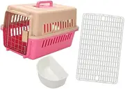Generic Hard-Sided Cat Carrier Pet Transport Box with Bowl & Tray Dog Kennel Kitty Travel Cage for Travel Outdoor Indoor Pup Bunny, Pink