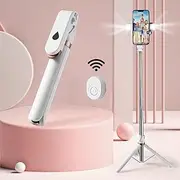 Selfie Stick with Fill Light,Extendable Selfie Stick Rugged Tripod with Wireless Remote Compatible with iPhone 14 13 12 11 pro Xs Max Xr X 8 7 6 Plus, Android Samsung Smartphone (White)