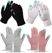[VEGCOO] 4 Pairs Women's Winter Gloves, Touchscreen Winter Thermal Gloves for Women Ladies, Soft Warm Fingers Glove for Sport Walking Riding Driving Cycling Skiing