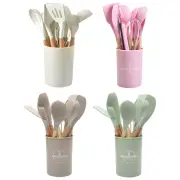 12Pcs Silicone Spatula Set Wooden Handle Non-Stick Spatula Set Kitchen Supplies