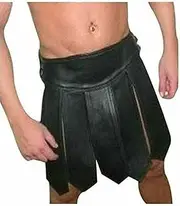 [Rising Bloom] Mens Gladiator Kilt Metal Studs Real Black Leather Gay Club Wear LARP Sexy Halloween Costume Kilt