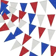XIANMU Patriotic Pennant Banner Red Blue Silver/White Triangle Flag Bunting Banner Patriotic Decorations Glitter Paper Garlands for 4th of July Independence Day Party Decorations Supplies 40 Feet